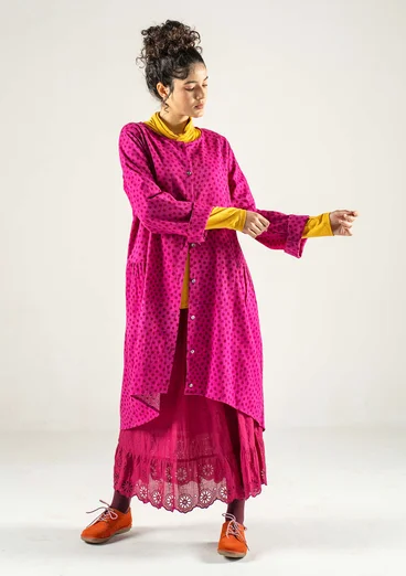 Vävd klänning "Olivia" i ekologisk bomull - cerise/mönstrad