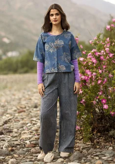 Vävd byxa "Willow" i ekologisk bomull - indigo