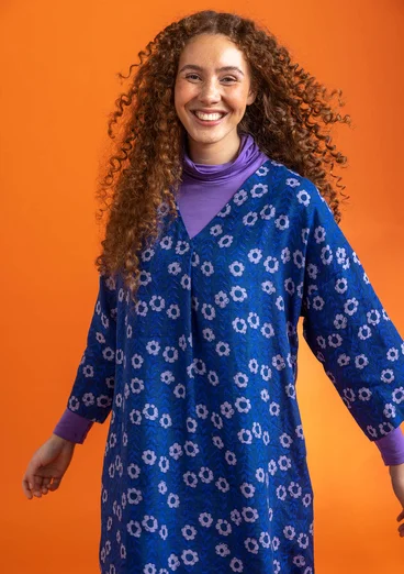 Vävd klänning "Jasmine" i lin - indigo/mönstrad