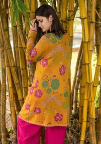 Blommig kofta "Täppa" i ekologisk bomull - senap