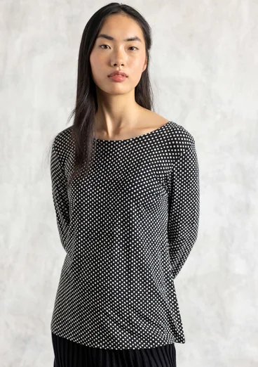Trikåtop "Tina" i lyocell/elastan - svart/mönstrad