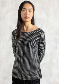 Trikåtop "Tina" i lyocell/elastan - svart/mönstrad