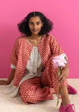 Vävd byxa ”Vendela” i ekologisk bomull - krappröd/mönstrad