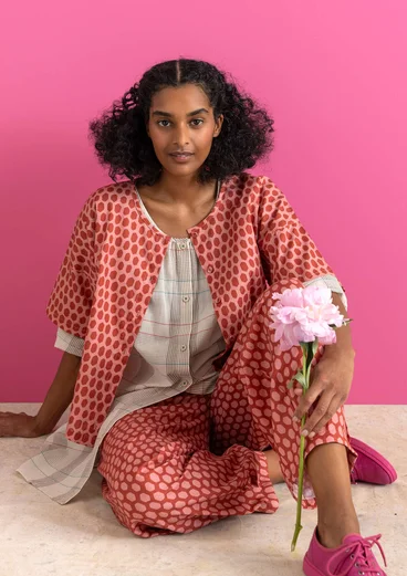 Vävd byxa ”Vendela” i ekologisk bomull - krappröd/mönstrad