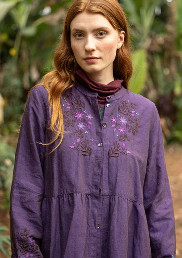 Vävd klänning "Marianne" i ekologisk bomull/lin - tjärn