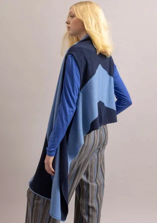 Stickad väst "Ray" i lammullsmix - midnattsblå/förgätmigej