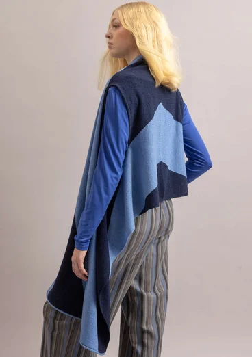 Stickad väst "Ray" i lammullsmix - midnattsblå/förgätmigej