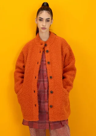 Stickad jacka i ullbouclé - grapefrukt/melange