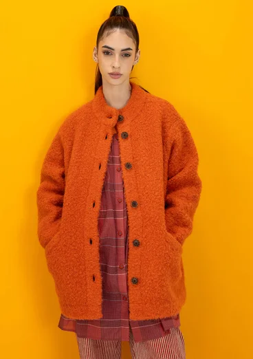 Stickad jacka i ullbouclé - grapefrukt/melange