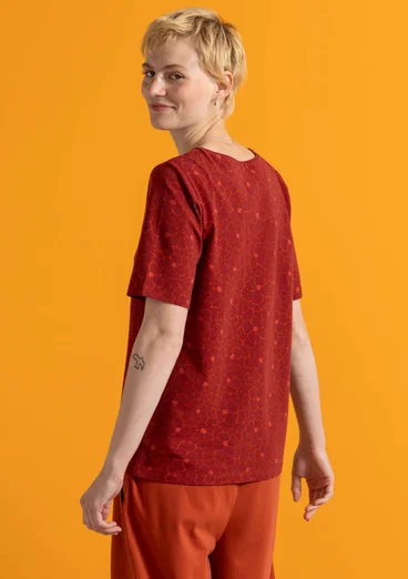 Trikåtop ”Theia” i ekologisk bomull/elastan - mörk agatröd/mönstrad