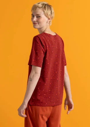 Trikåtop ”Theia” i ekologisk bomull/elastan - mörk agatröd/mönstrad