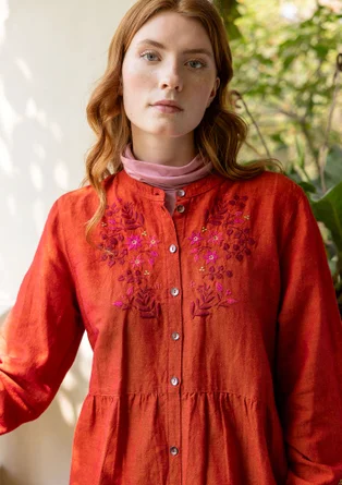 Vävd klänning "Marianne" i ekologisk bomull/lin - koppar