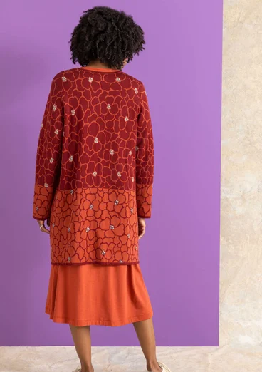 Långkofta ”Theia” i ekologisk/återvunnen bomull - krappröd