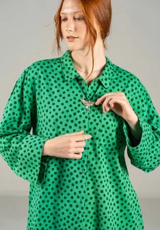 Vävd skjorta "Olivia" i ekologisk bomull - lotusgrön/mönstrad