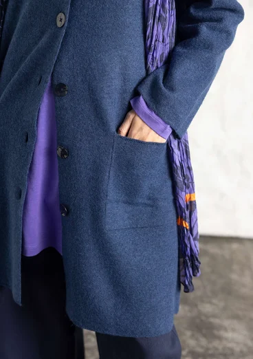 Långkofta i filtad ekologisk ull - mörk indigo/melange