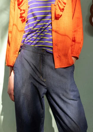 Vävd byxa "Ines" i ekologisk bomull - mörk indigo