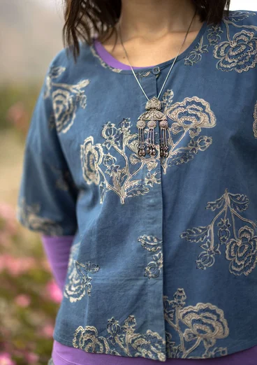 Vävd blus ”Rose hip” i ekologisk bomull - indigo