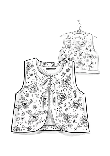 Velourväst "Nootka" i ekologisk bomull/återvunnen polyester - skogsgrön/mönstrad