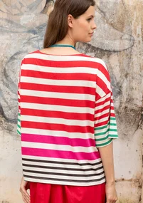 Färgglad randig topp "Kochi" i ekologisk bomull/modal - smultron