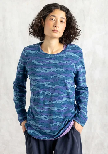 Trikåtop "Mona" i ekologisk bomull/elastan - indigoblå/mönstrad