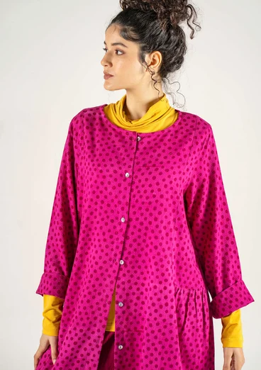 Vävd klänning "Olivia" i ekologisk bomull - cerise/mönstrad