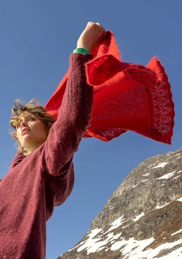 Stickad sjal "Forgetmenot" i alpackamix - papegojröd/melange