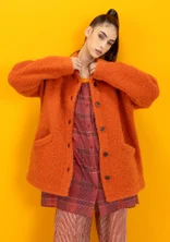 Stickad jacka i ullbouclé - grapefrukt/melange