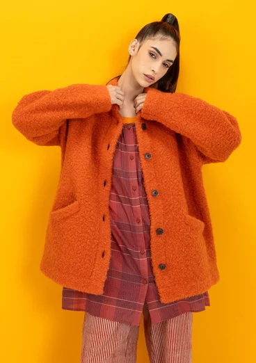 Stickad jacka i ullbouclé - grapefrukt/melange