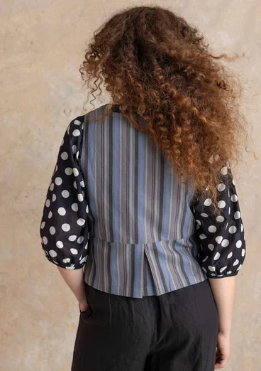 Vävd väst ”Esme” i bomull/lin - järngrå/randig