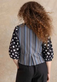 Vävd väst ”Esme” i bomull/lin - järngrå/randig