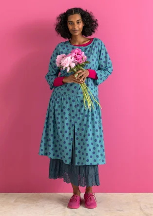Vävd klänning ”Tindra” i ekologisk bomull - teal/mönstrad