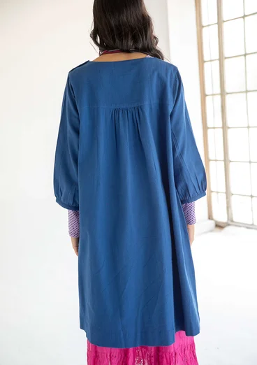 Vävd klänning "Benedita" i ekologisk bomull - porslinsblå
