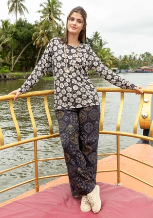 Mönstrade byxor "Poesi" i ekologisk bomull - svart