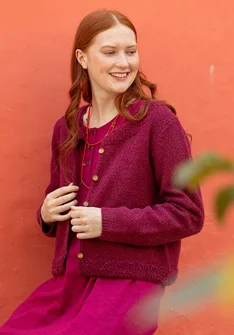 Kofta "Mossfire" i lammullsmix - rödkål/melange