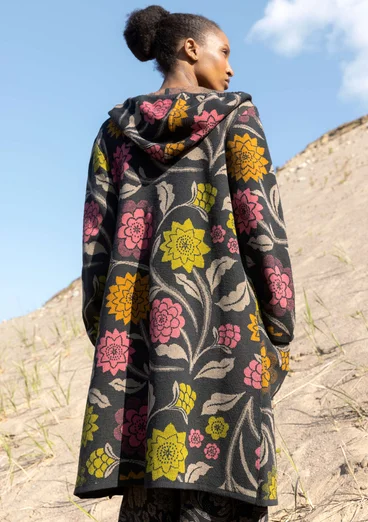 Långkofta "Pink Moon" i ull/ekologisk bomull - mörk askgrå