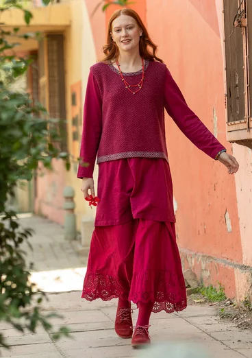 Stickad slipover "Helena" i lammullsmix - rödkål/melange