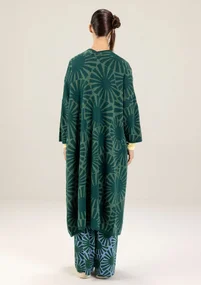 Mönstrad lång kofta "Midori" i ekologisk bomull - regnskogsgrön