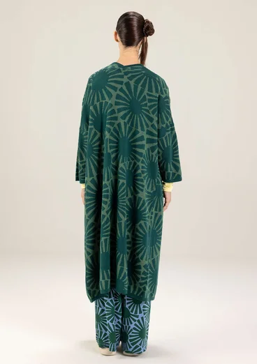 Mönstrad lång kofta "Midori" i ekologisk bomull - regnskogsgrön
