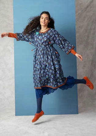 Vävd klänning "Andes" i ekologisk bomull - mörk indigo