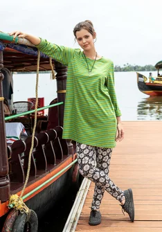 Randig trikåtunika i ekologisk bomull - sjögräs