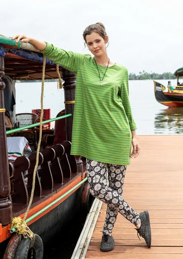 Randig trikåtunika i ekologisk bomull - sjögräs