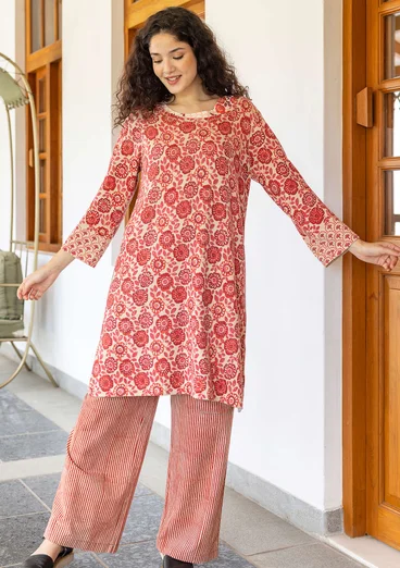 Stickad tunika "Heera" i ekologisk bomull - flamingo