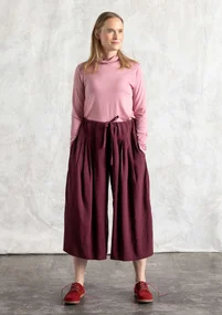 Vävd byxa "Rut" i viskos/lin - aubergine