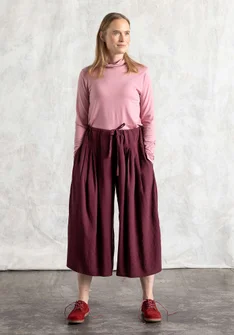Vävd byxa "Rut" i viskos/lin - aubergine