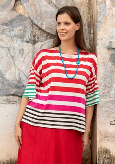 Färgglad randig topp "Kochi" i ekologisk bomull/modal - smultron