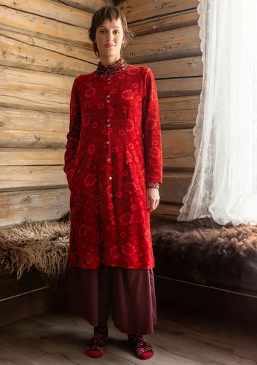 Velourklänning "Nootka" i ekologisk bomull/återvunnen polyester - lingon/mönstrad