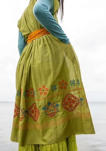 Mönstrad klänning "Cross" i ekologisk bomull - sparris