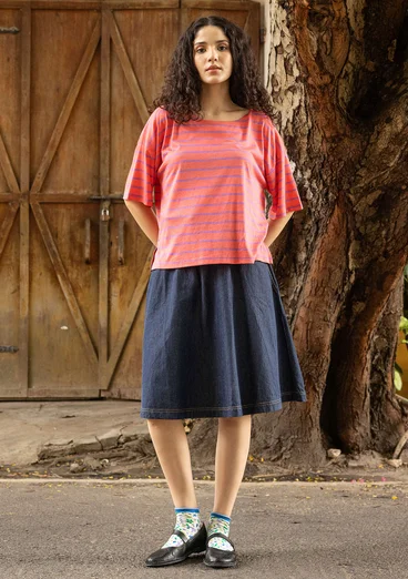 Vävd kort kjol "Ines" i ekologisk bomull - mörk indigo