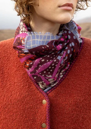 Mönstrad sjal "Glänta" i kashmir - aubergine