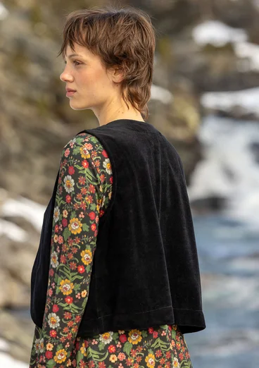 Velourväst "Nootka" i ekologisk bomull/återvunnen polyester - svart